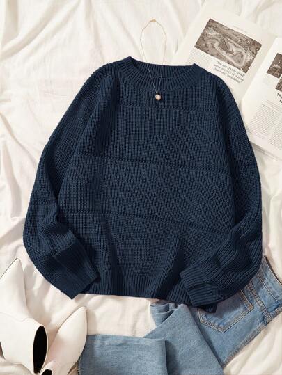 SHEIN EZwear Suéter de punto acanalado de talla grande para primavera, invierno