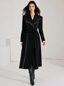 Heiryn 1 pieza Chaqueta larga elegante de doble botonadura de manga larga con cuello para mujer, para otoño