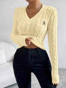 Chiquease Casual Letter Embroidery Fitted Sweater, For Autumn/Winter - Yellow - View 3