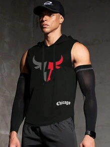 Gym Rark Boyfriend Style Men's Contrast Color Longhorn Letter Print Drawstring Hoodie Tank Top Compression Shirt Men - Black - View 5