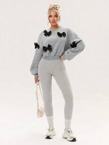 Zolique 1pc Ribbed Texture Stretchy Slim Fit Thermal Lined Ankle Length Leggings Christmas Costumes Fall Cloth For Women