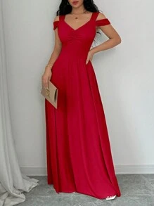 Rafferiza V 领收腰复古法式女式连衣裙新年服装长款女装 - 紅色 - 查看 6