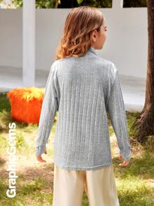 2pcs Tween Girl Embroidered Mock Neck Long Sleeve Thermal Base Layer Tee, Warm - Multicolor - View 2