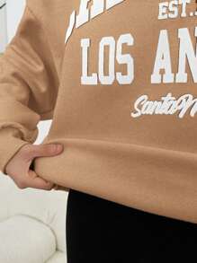 EURMUSE Letter Print Drop Shoulder Sweatshirt - Khaki - View 4