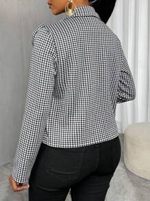 Zolique Damen elegante Hahnentritt-Jacke mit 3D Blumen Dekor für den Herbst