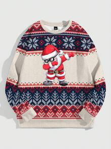 Manfinity Hypemode Men's Santa Claus Pattern Round Neck Long Sleeve Casual Pullover Sweatshirt, Autumn/Winter - White - View 1