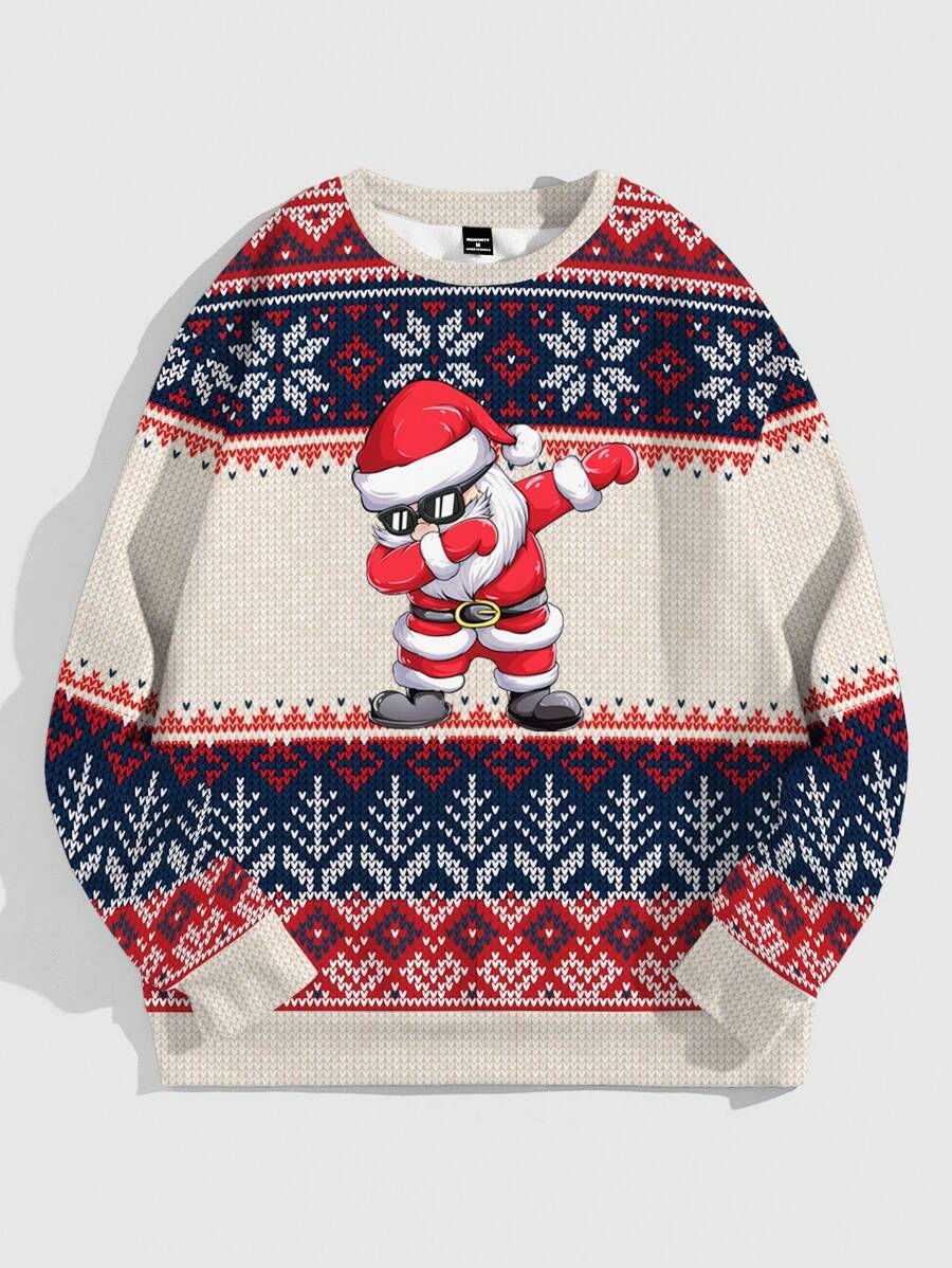 Manfinity Hypemode Men's Santa Claus Pattern Round Neck Long Sleeve Casual Pullover Sweatshirt, Autumn/Winter - White - View 1