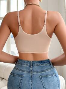 Comfortable Padded U-Shaped Back Front Closure Women Bra - Apricot - View 2