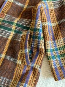 Blossori Camisa casual de manga larga a cuadros con botones delanteros y bolsillos para niño pequeño - Marrón - Ver 5