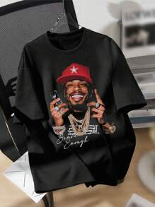 SHEIN 青少年男孩 3 件套酷炫服饰、趣味肖像和唇印图案休闲圆领短袖 T 恤，棉混纺，适合夏季 - 彩色 - 查看 2