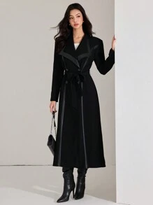 Heiryn 1 pieza Chaqueta larga elegante de doble botonadura de manga larga con cuello para mujer, para otoño