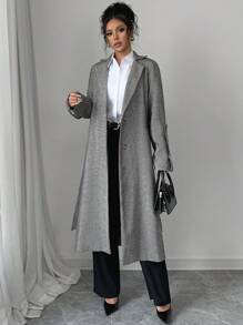 SHEIN Clasi Women Loose Vintage Chinese Coin Pattern Overcoat (With Lining), Casual Fall Cloth For Women - Khaki - View 5