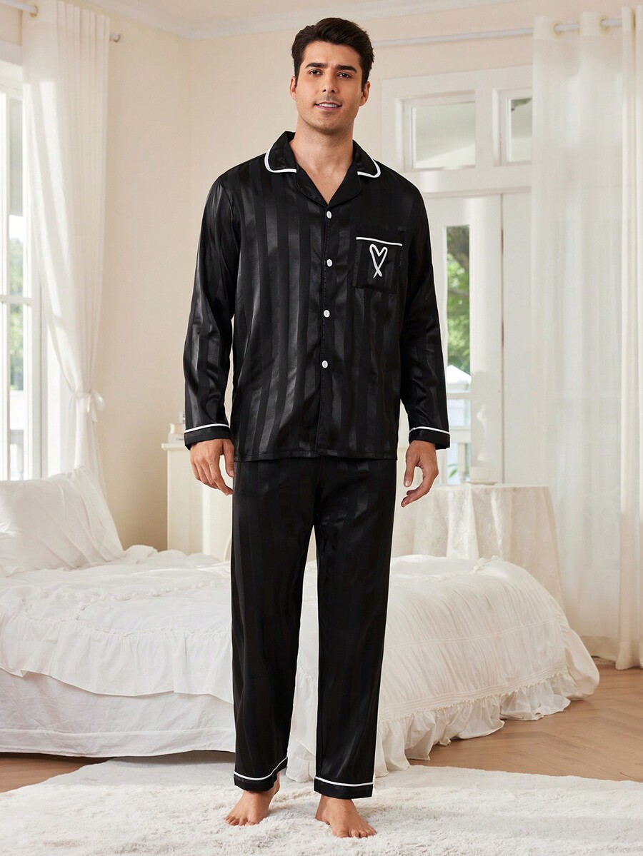 Manfinity Shein CoupledUp Embroidered Pocket Jacquard Faux Silk Men's