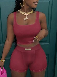 Slaydiva 2 pièces Set Top Brassière Côtelé Tout-Aller et Mini-Short Moulant pour Femmes, Tenue d'Intérieur