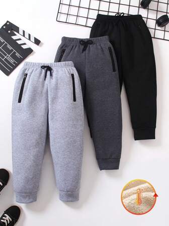 SHEIN Playful Pals 3pcs Pack Young Boy Casual Simple Sports Comfortable Sweatpants, Ideal For Getaway, Holiday, Travel, Relax, Sunbathing, Summer, School, Campus, College