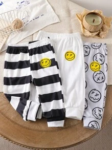 Bộ 3 quần dài lưng thun họa tiết mặt cười hoạt hình cho bé trai - Nhiều màu - Xem 3