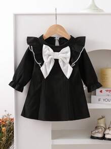 SHEIN Baby Mädchen elegantes, modisches, künstlerisches Prinzessinnenkleid mit 3D-Schleife, Herbst/Winter - Verschiedenfarbig - Übersicht 1