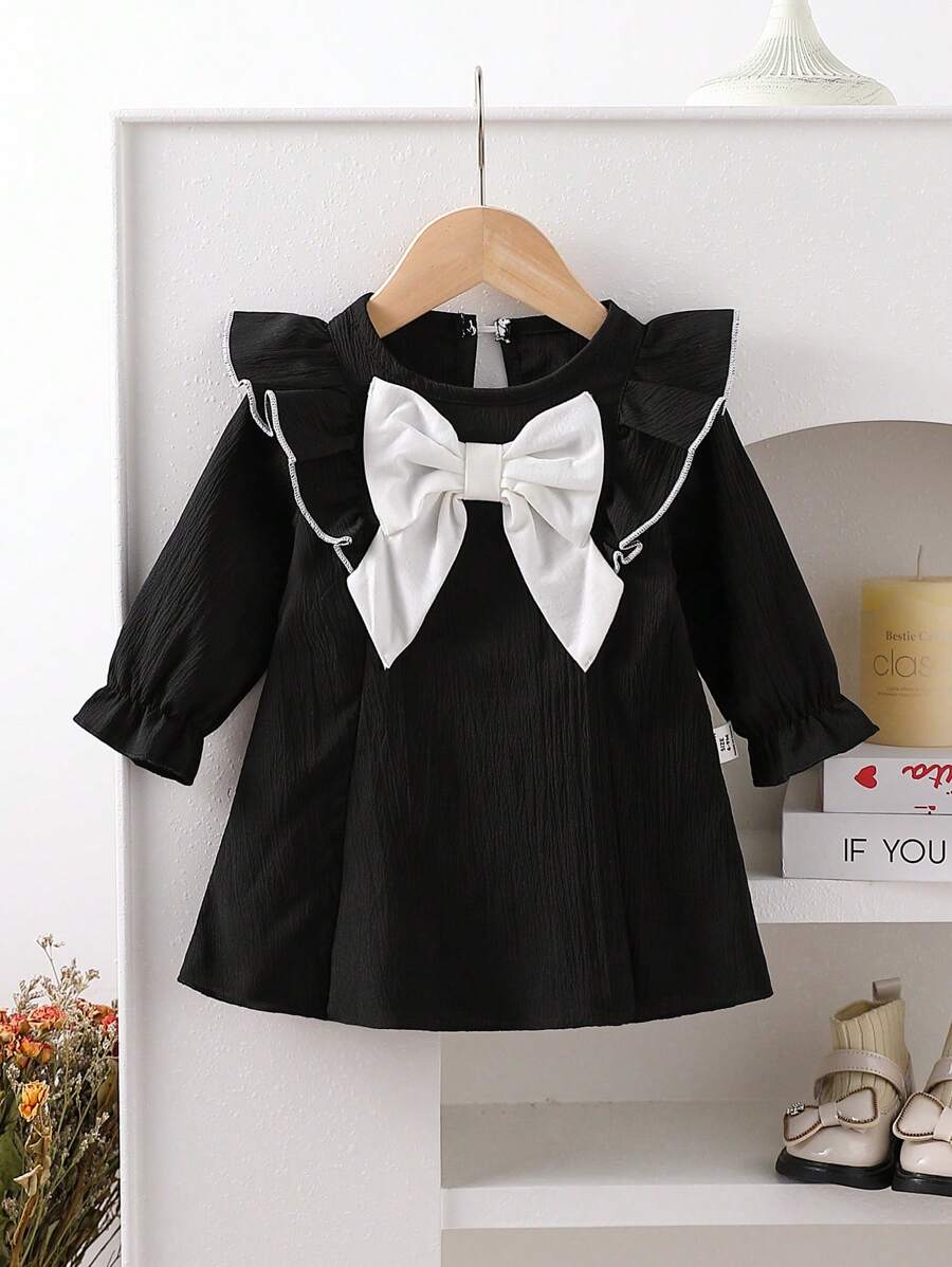 SHEIN Baby Mädchen elegantes, modisches, künstlerisches Prinzessinnenkleid mit 3D-Schleife, Herbst/Winter - Verschiedenfarbig - Übersicht 1