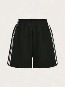 Muchica 2pcs Women Elastic Waist Striped Shorts Set