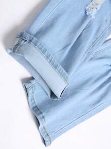 Manfinity LEGND Men Casual Versatile Ripped Slanted Pockets Denim Jeans, Autumn