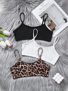 SHEIN Tween Girls 3pcs/Set Leopard Pattern Simple Solid Comfortable & Skin-Friendly Childrenswear Underwear Set