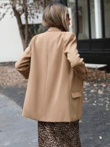 GENKIRA Casual Solid Shawl Collar Single Button Blazer  - Camel - View 6