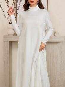 Al Najma 女士保守黑白高领针织长袖汗衫和阿巴亚连衣裙套装、朴素休闲 T 恤阿拉伯连衣裙、阿巴亚内衣、基本款长裙