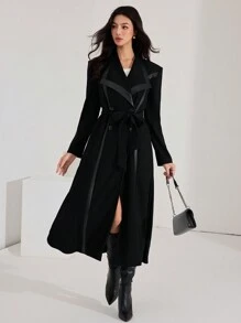 Heiryn 1 pieza Chaqueta larga elegante de doble botonadura de manga larga con cuello para mujer, para otoño