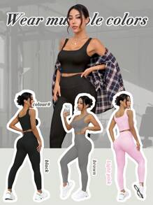 Easithlete 3pcs Women's  Yoga Sets Including Form-Fitting Scoop Neck Tank Top, High Waisted Leggings, Sexy Butt-Lifting Essential Activewear Sports Set For Workout, Running, Gym Workout Women Setwomen Workout Set - Multicolor - View 5