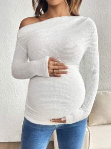 SHEIN 孕妇纯色不对称领长袖修身 T 恤，秋季 - 彩色 - 查看 6