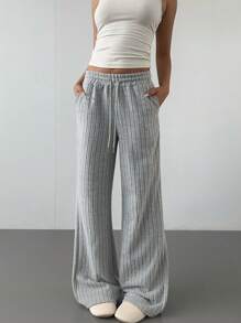 SHEIN BASICS Lässige gerade geschnittene Strickhose mit Streifen für Damen