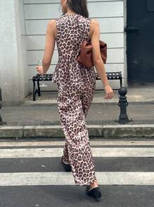 INAWLY 2pcs Women Summer Casual Leopard Print Vest And Pants Set - Camel - View 2
