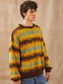 Men Brushed Stripe Crewneck Knit Sweater Top