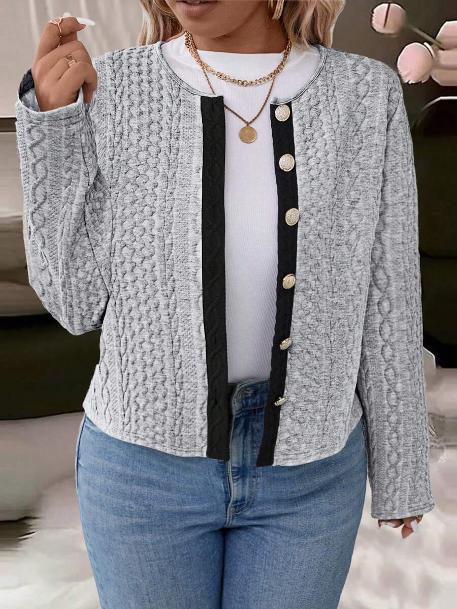 大码保暖长袖夹克，秋冬季 - 灰色 - 查看 1