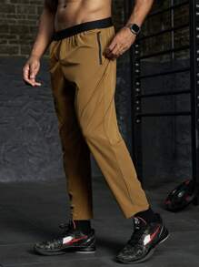 Gym Rark Plus Size Men's Contrast Color Pockets Pleated Casual Sport Pants - Camel - View 7