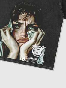 ROMWE MEN Street Life Áo thun nam cổ tròn cổ điển, giặt axit, thích hợp mặc hàng ngày, thường ngày, mùa xuân và mùa hè - màu đen - Xem 4