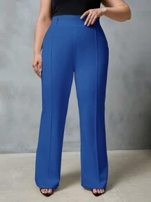 EURMUSE Plus High Waist Flare Leg Suit Pants - Blue - View 1
