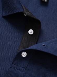 Manfinity Homme Plus Size Men's Solid Color Simple Casual Business Long Sleeve Polo Shirt - Blue - View 2
