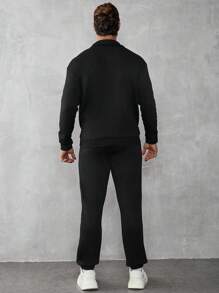 Manfinity Homme Men's Casual Letter Print Sweatshirt And Sweatpants Set - Black - View 2