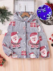 Tween Girls Glow-In-The-Dark Santa Claus Furry Hooded Jacket - Grey - View 3