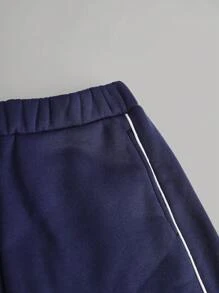 SHEIN Girlism Tween Girls 3 PiecesOutfit Set: Thermal Lined Sweatshirt, Vest, And Sweatpants, Casual School/Sports Wear, Loose Fit, Letter Applique, Long Sleeve Sweatshirt, Fitted Knit Vest With Contrast Trim, Deep Blue/Navy Fall Winter - Royal Blue - View 8