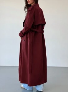 Aloruh Neuer winddichter Kaffeefarbe vielseitiger extra langer Taillengürtel Doppelreiher Dekorknopf Trenchcoat mit Oversized Kragen, britischer Stil für Herbst/Winter