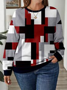 EMERY ROSE Áo nỉ nữ cỡ lớn in họa tiết hình học, cổ tròn, dáng rộng, thích hợp cho mùa Thu/Đông. - Nhiều màu - Xem 3