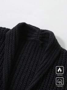 Manfinity Homme Men's Solid Color Casual & Versatile Long Sleeve Knitted Cardigan Going Out Drop Shoulder Plain Chunky Casual Oversize Plain Black Cardigan, For Husband, Boyfriend Gifts