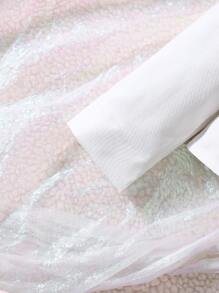 SHEIN 2 قطعة/ مجموعة من ملابس علوية كنزة مع أكمام طويلة بطبعة حرف و سروال واسع الساق بخصر مطاطي، ملابس شتوية، للفتيات الصغيرات