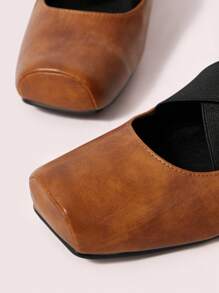 CUCCOO DOLLMOD Women's Square Toe Black High Heel Pumps With Cylinder Heel And Criss-Cross Mary Jane Strap, Classic Vintage Style - Camel - View 7