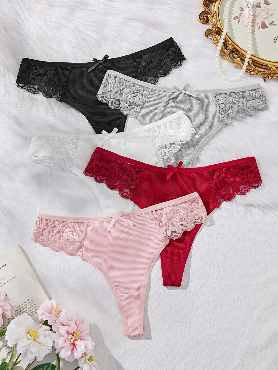 5pcs/Pack Women Simple Thong Underwear, Comfort Briefs - Multicolor - View 1