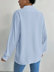 EURMUSE Turn-down Collar Casual Shirt - Baby Blue - View 2