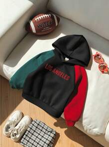 SHEIN Leap Crew Baby Boy Cute Letter Print Color Block Raglan Sleeve Sweatshirt, Autumn/Winter - Black - View 7