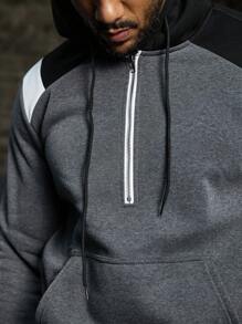 Manfinity Running 大码男式拼色套头运动衫，抽绳连帽长袖运动夹克